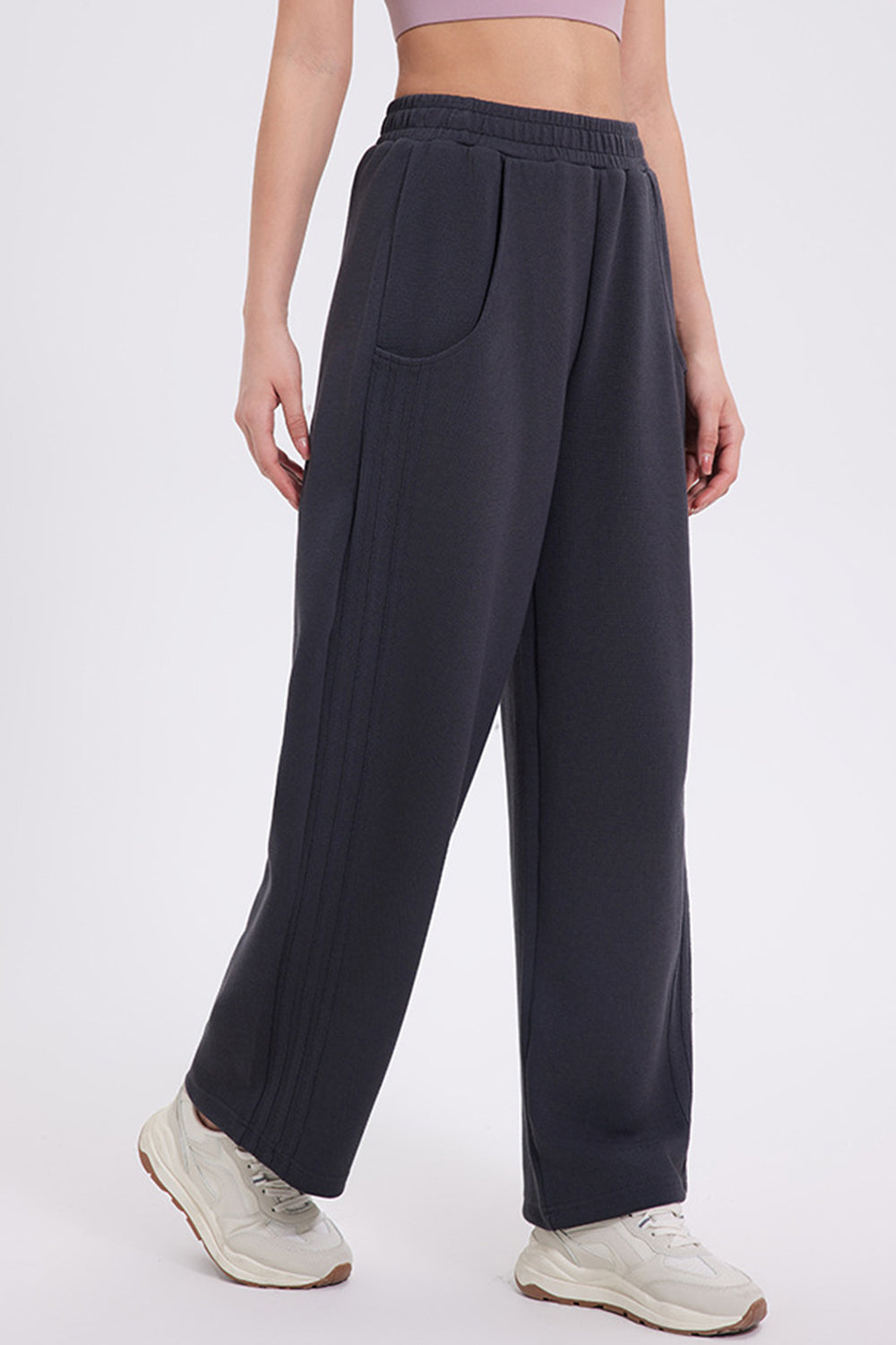 Basic Bae Elastic Waist Straight Leg Pants With Pockets