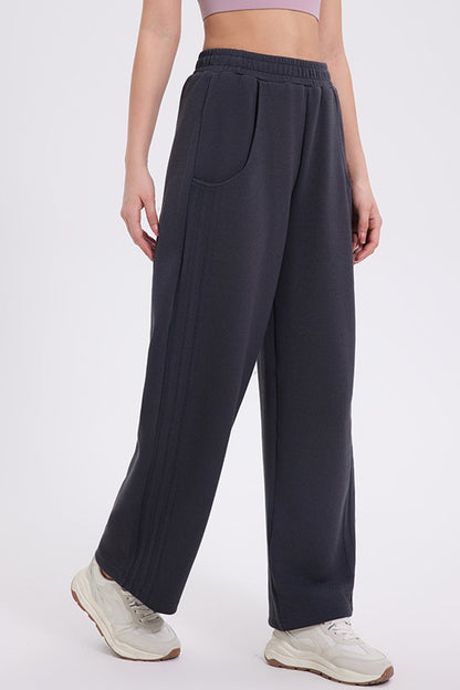 Basic Bae Elastic Waist Straight Leg Pants With Pockets