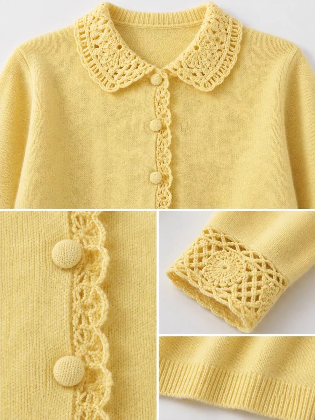 Lace-Collar Button Down Knit Cardigan