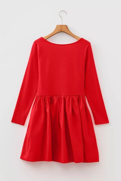 U Neck Long Sleeve Fit and Flare Mini Dress