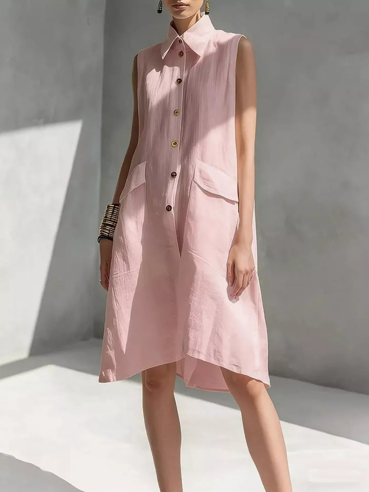 Plus Size Button Front Sleeveless Dress for Women