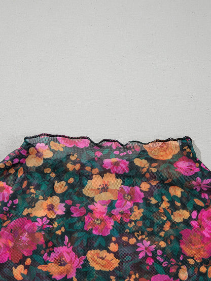Floral Print Mock Neck Short Sleeve Top