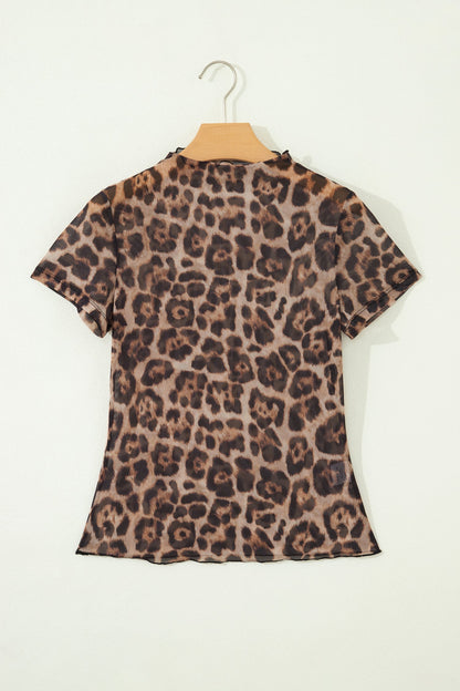 Oatmeal Western Printed Mesh Short Sleeve Top