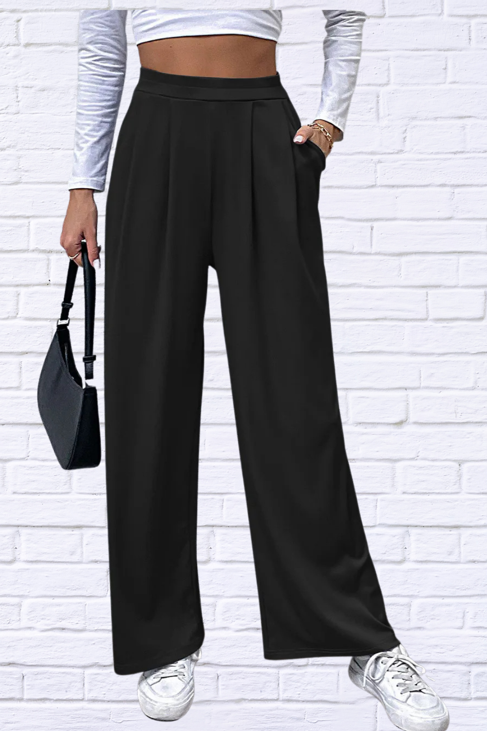 High Waisted Straight Pants Black