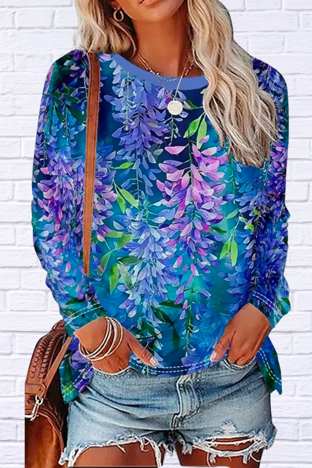 Floral Sprays of Purple and Blues Top Extra Extra Large