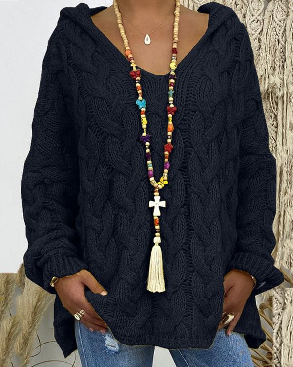 Clidress Retro Needlecraft Hooded Sweater