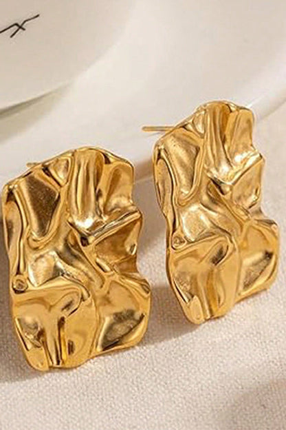 Textured Gold Rectangle Stud Earrings