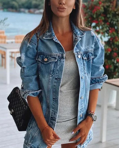 Clidress Street Retro Denim Jeans Jacket