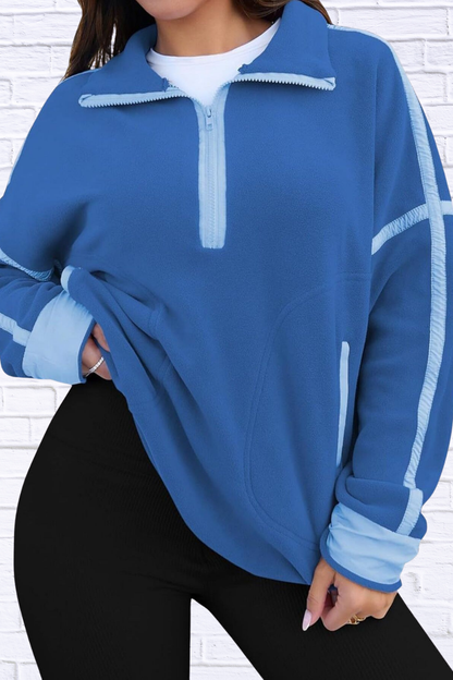 Half Zip Dropped Shoulder Sweatshirt Blue