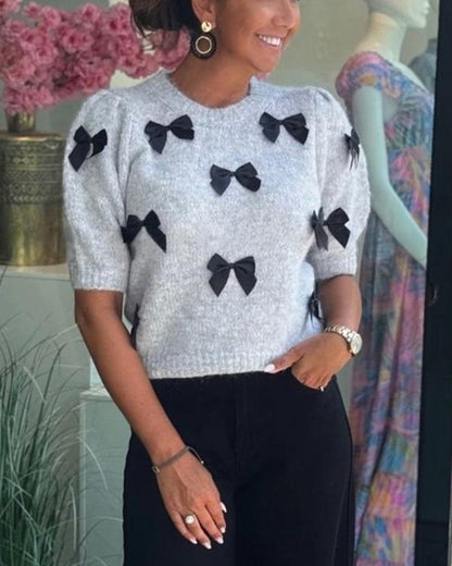 Clidress O Neck Mid Sleeve Bow Sweater