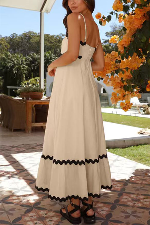 Spaghetti Strap Ric Rac Trim Swing Maxi Dress