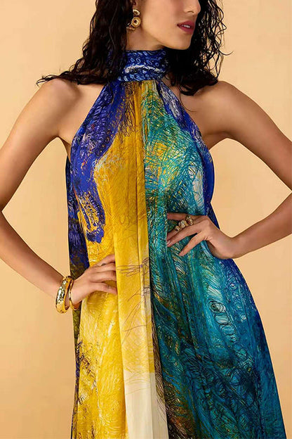 Halter Neck Sleeveless Printed Dress