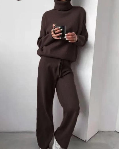 Clidress Turtleneck Sweater Knit Pants 2 Pieces Set