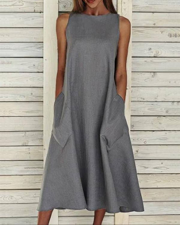 Clidress Big Pocket A Line Cotton Dress