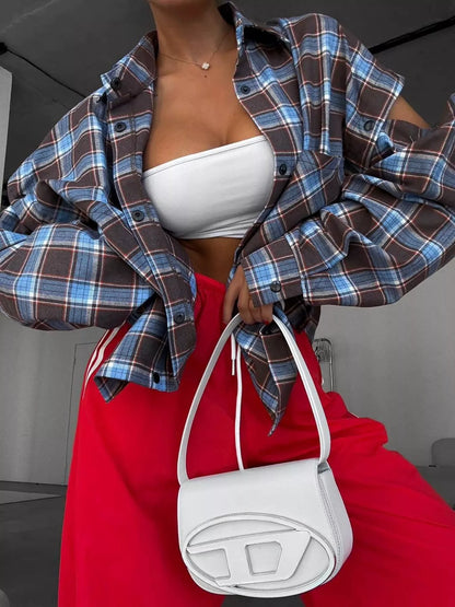 Plaid Button-Down Shirt with Detachable Sleeves