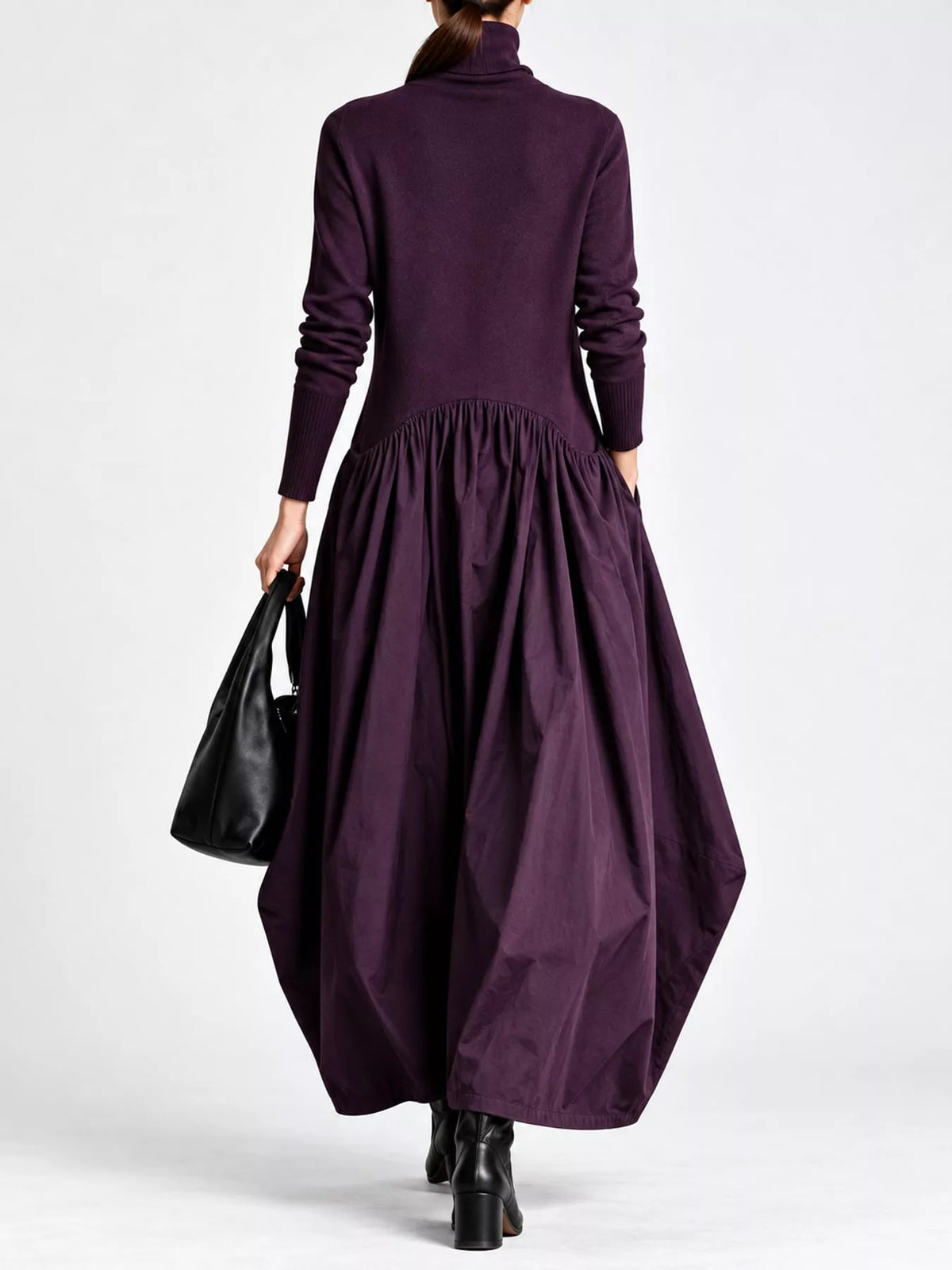 Turtleneck Maxi Dress with Long Sleeves and Pockets