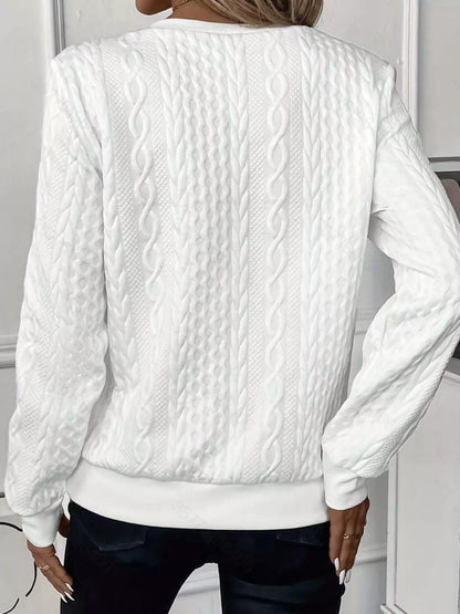 Full Size Quarter-Zip Cable Knit Sweatshirt Plus Size