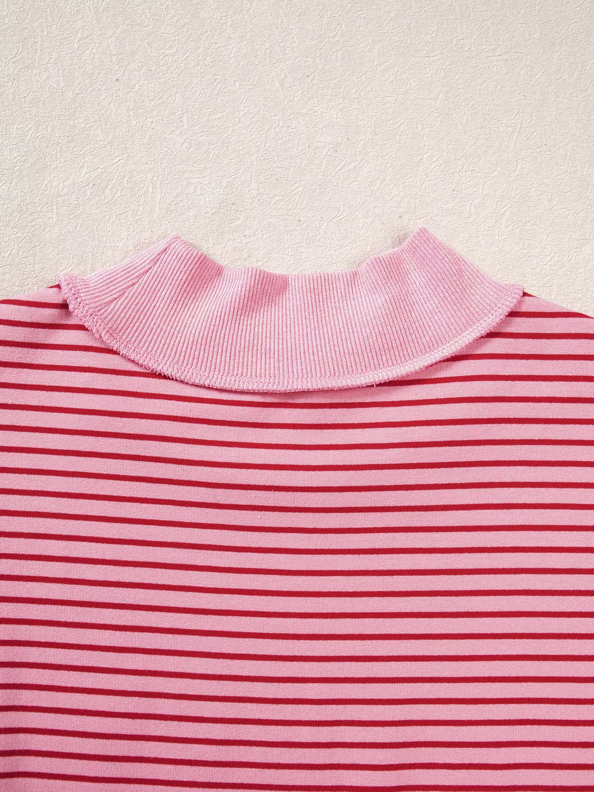 Stripe Ribbed Color Block Mock Neck Oversized Sweatshirt