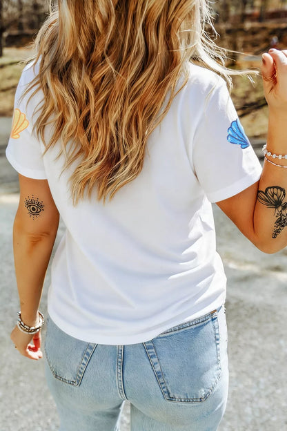 Sequin Shell Graphic Summer Loose T Shirt