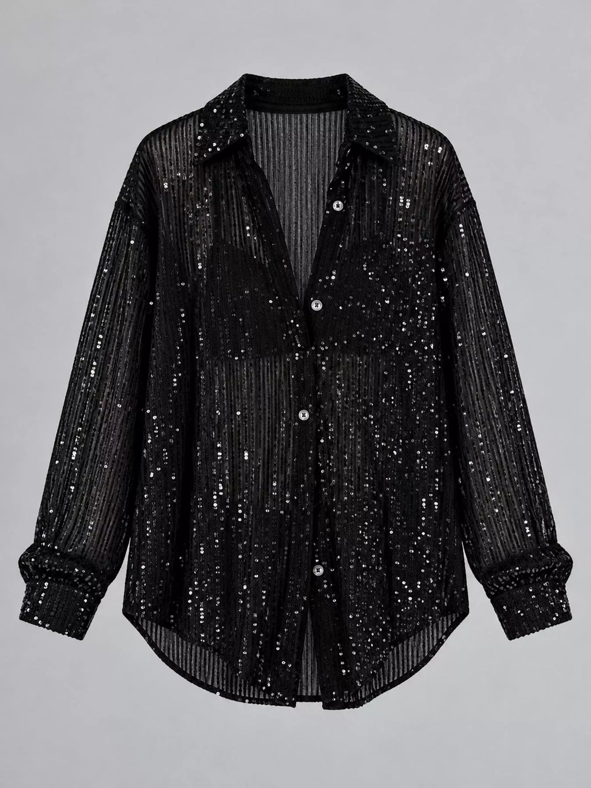 Full Size Sequin Button Up Long Sleeve Shirt Plus Size