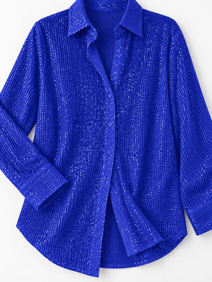 Full Size Sequin Button-Down Shirt Plus Size