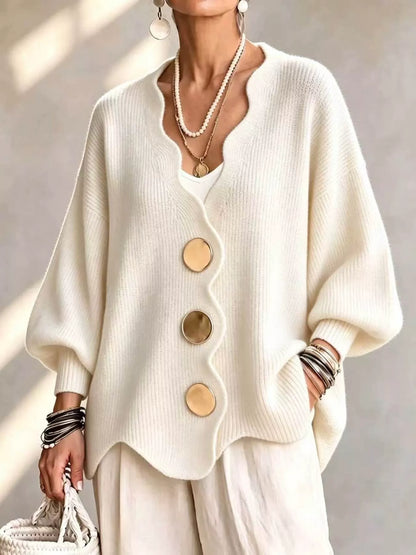 Full Size Scalloped-Edge Oversized Button-Down Cardigan Plus Size