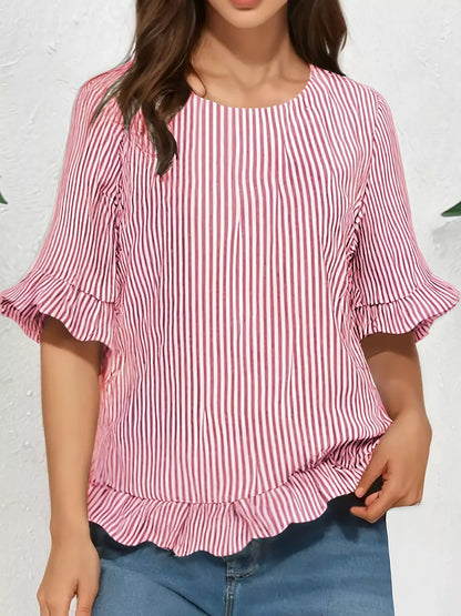 Ruffle Hem Half Sleeve Blouse