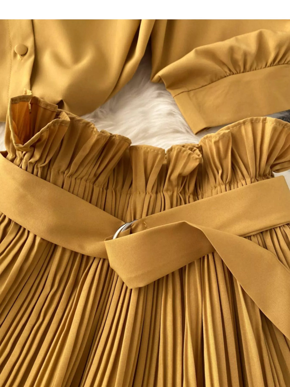 Puff Sleeve Shirt and Pleated Skirt Set