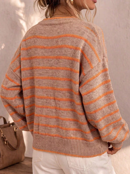 Striped Knit Cardigan for Women – Relaxed Button-Down Sweater