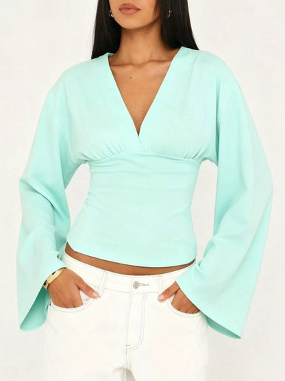 V-Neck Flare Sleeve Blouse