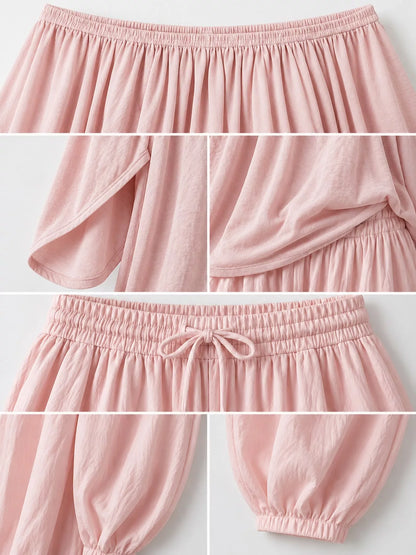 Full Size Off-Shoulder Top and Wide-Leg Harem Pants Set Plus Size