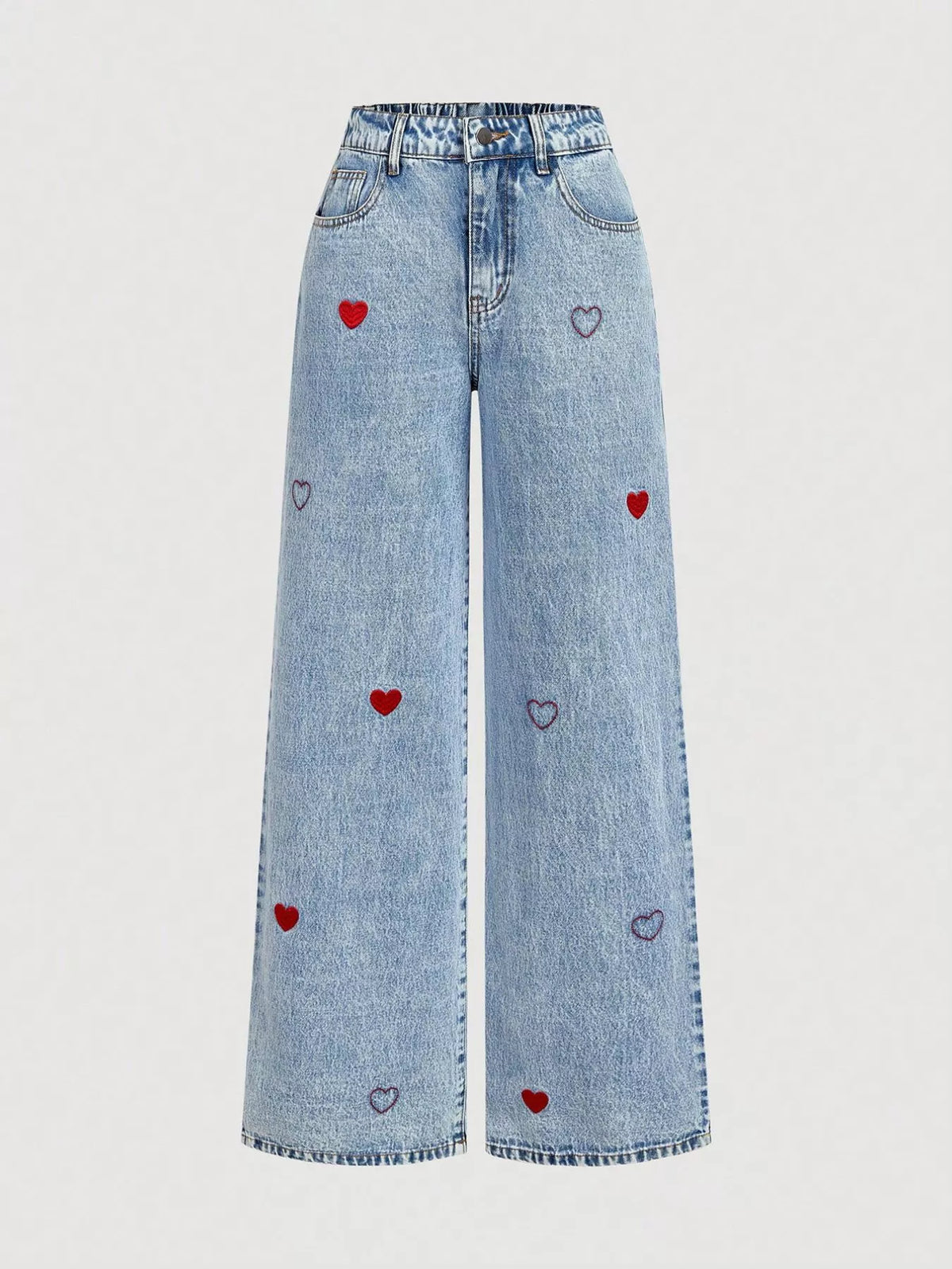 Embroidered Heart Wide-Leg Jeans