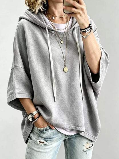 Drawstring 3/4 Sleeve Hoodie