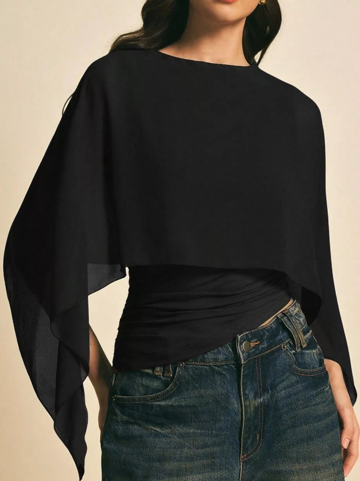Cape Sleeve Round Neck Blouse