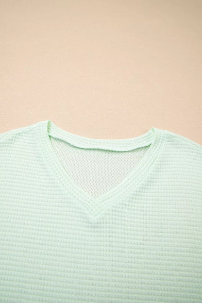 V Neck Short Sleeve Plus Size Waffle Knit Top