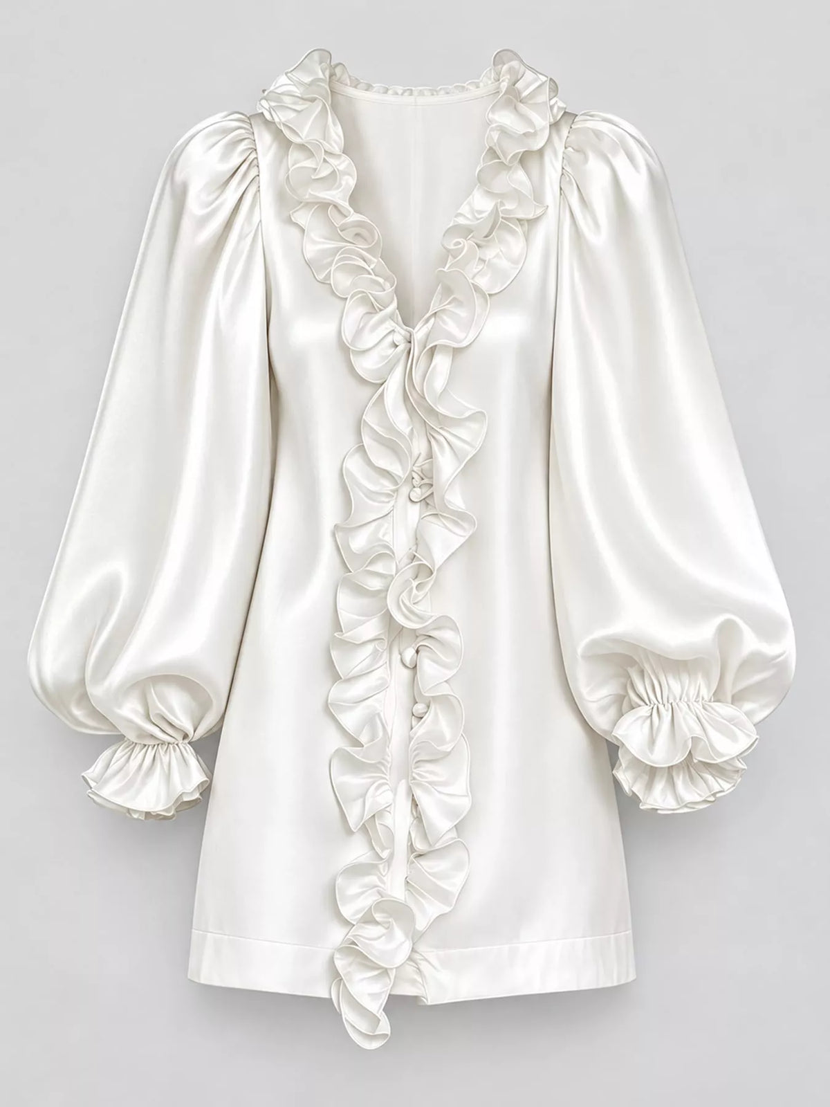 Ruffle Trim Puff Sleeve Mini Dress