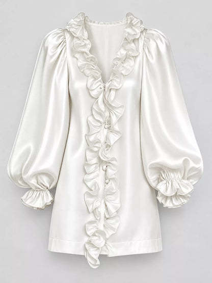 Ruffle Trim Puff Sleeve Mini Dress