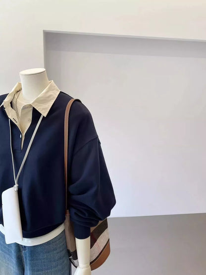 Polo-Collar Layered-Look Sweatshirt