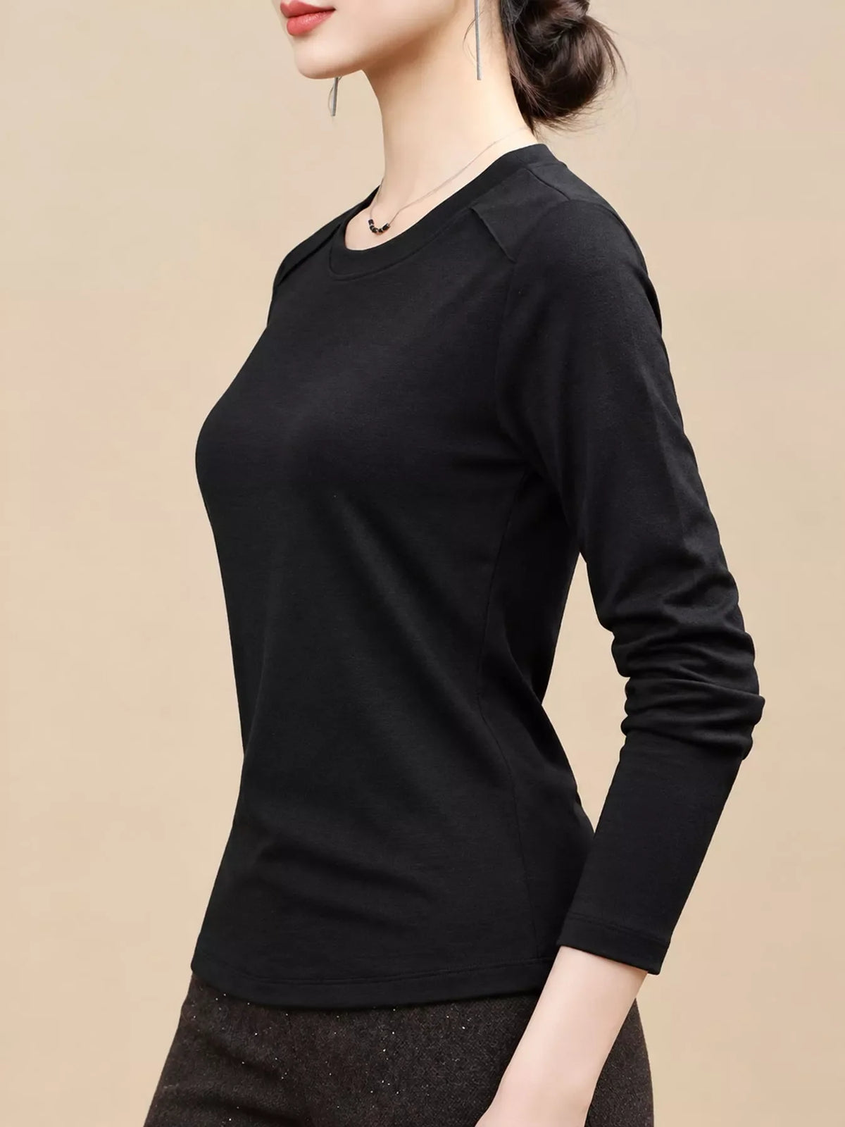 Plus Size Solid Long-Sleeve Crew Neck T-Shirt