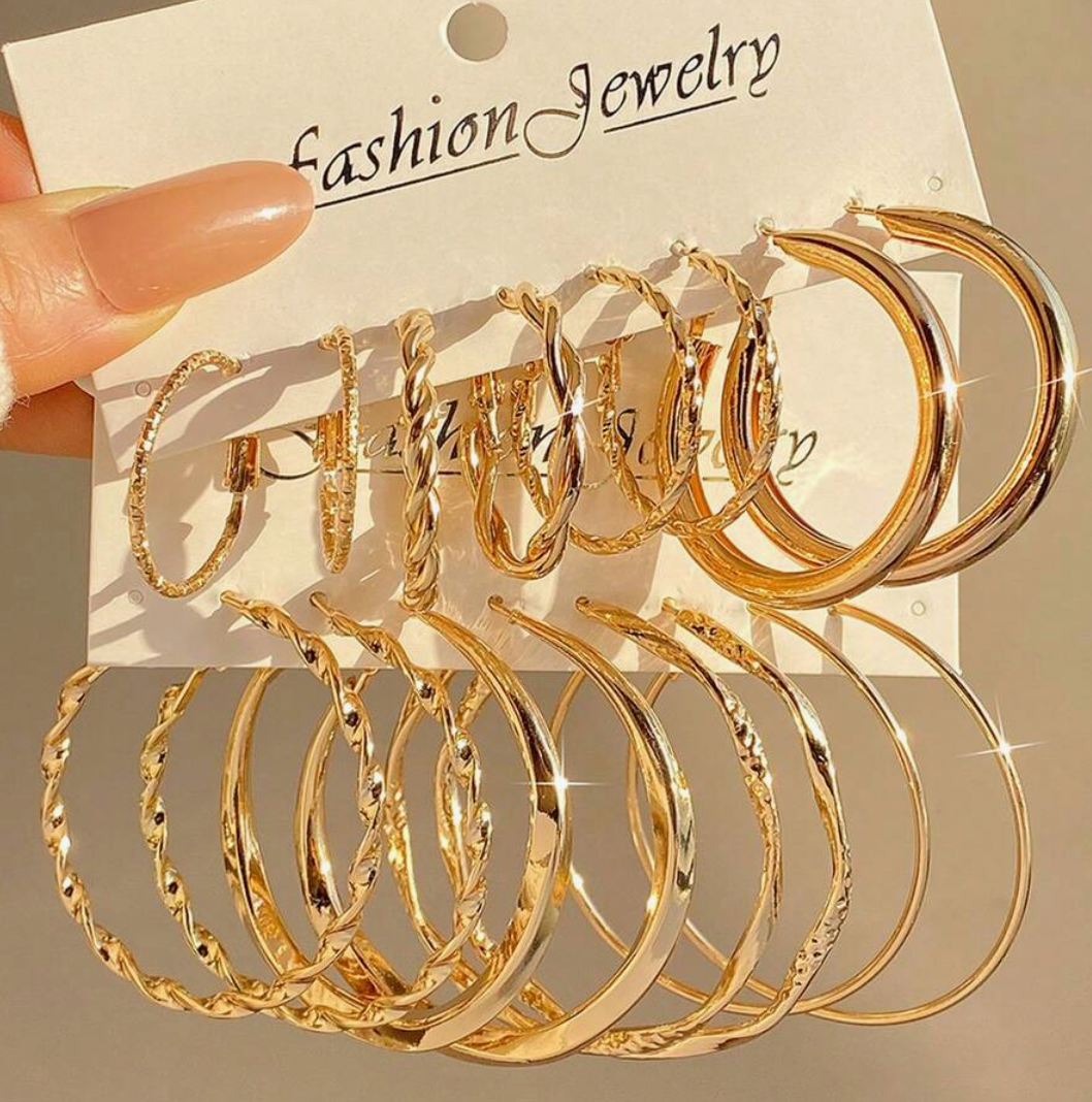 Metal Twist Hoop Earrings-8 Pieces Set