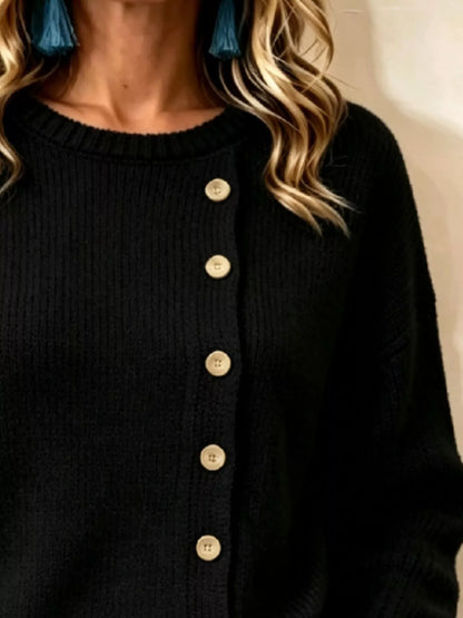 Decorative Button Dropped Shoulder Sweater