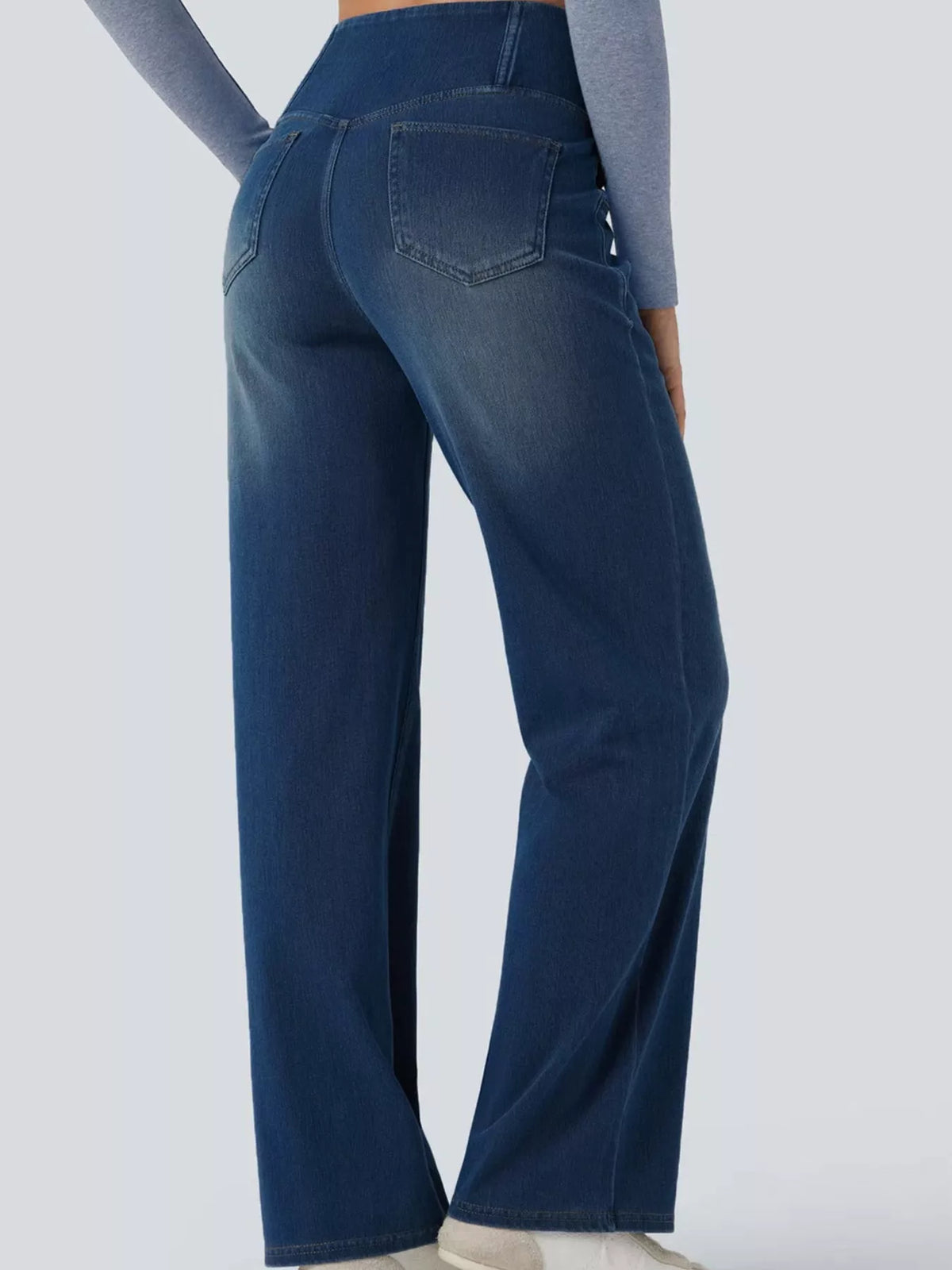High Waisted Stretch Jeans with Crossover Waist | Straight Leg