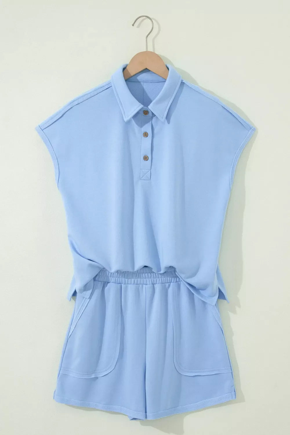 Casual Polo Collar Sleeveless Top and Shorts Set
