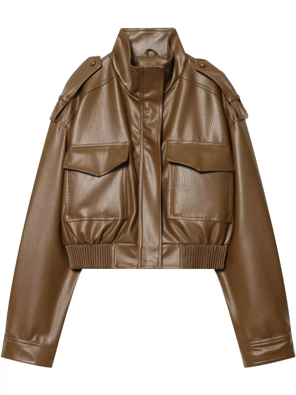 Faux Leather Cropped Bomber Jacket