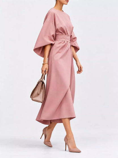 Full Sleeve Kimono Sleeves Round Neck Midi Dress Plus Size