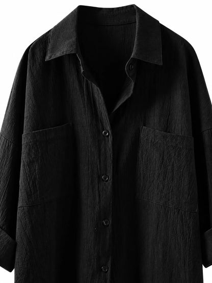 Full Size Casual Button-Down Shirt with Dual Chest Pockets Plus Size