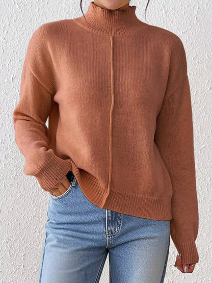 Center Seam Detail Turtleneck Sweater for Women
