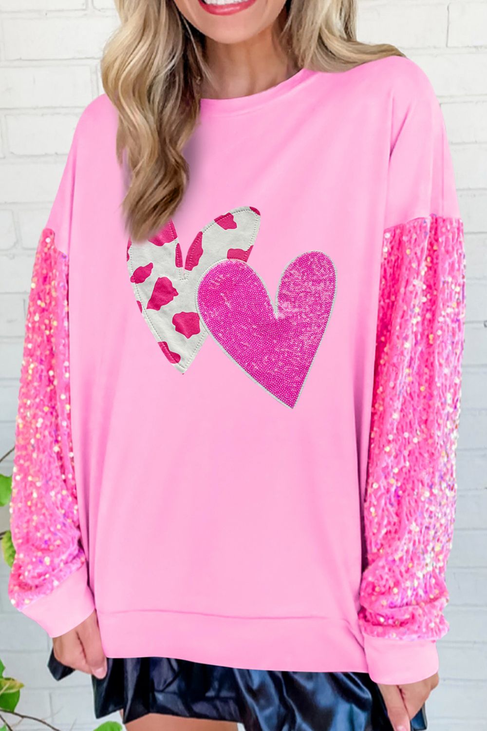 | Valentine’S Day Sequin Heart Long Sleeve Sweatshirt