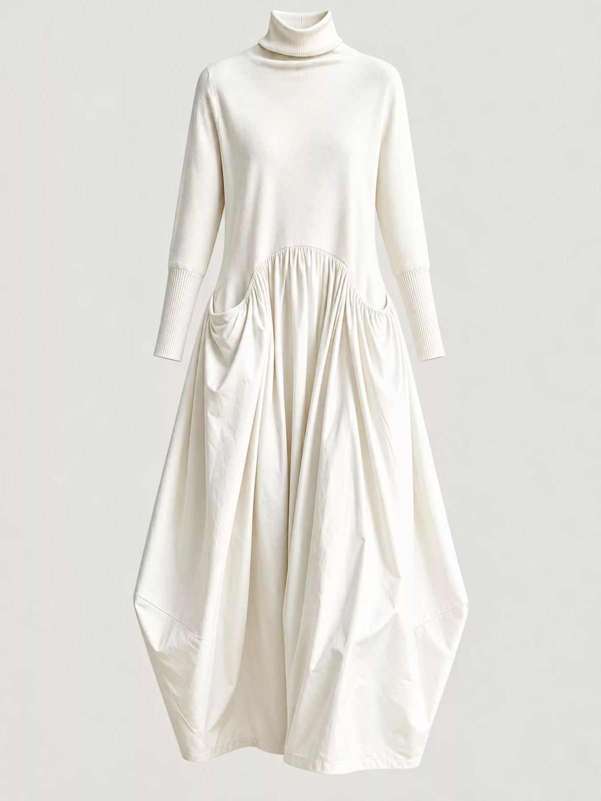 Turtleneck Maxi Dress with Long Sleeves and Pockets