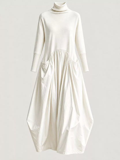 Turtleneck Maxi Dress with Long Sleeves and Pockets